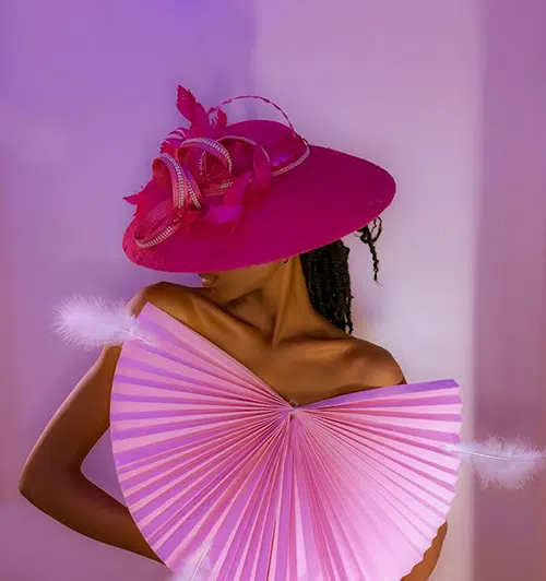 pink hat feathers