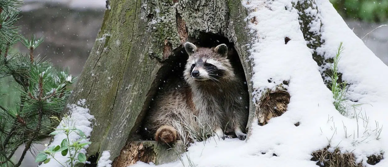 raccoon den in winter