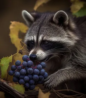raccoon with blueberries