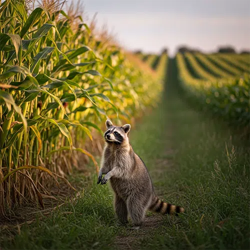 raccoon in corn field