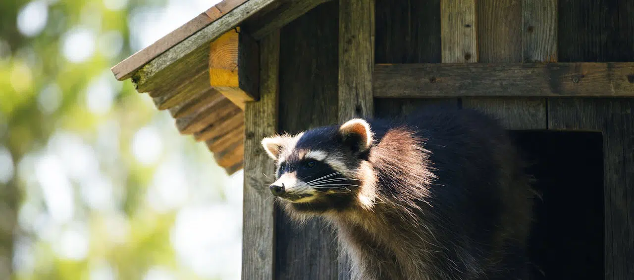raccoon under roof