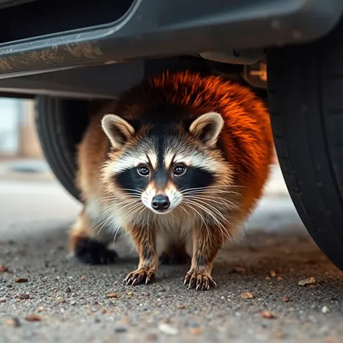 raccoon under car