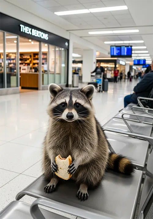 raccoon in airport
