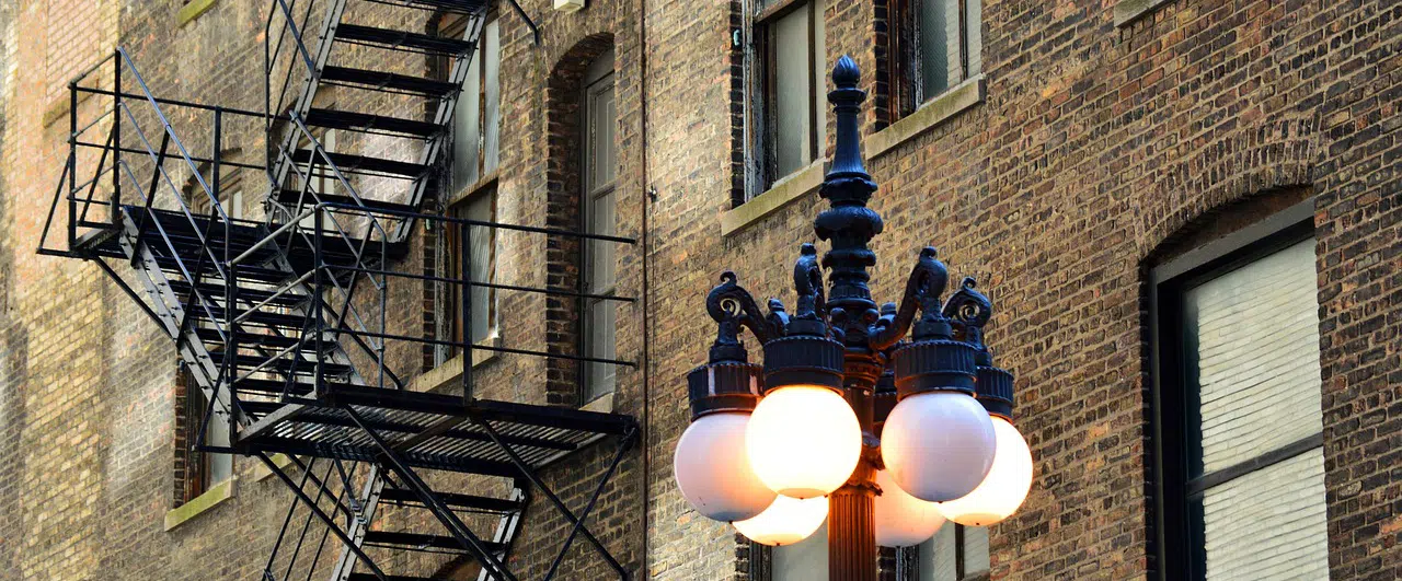 fire escape and street light