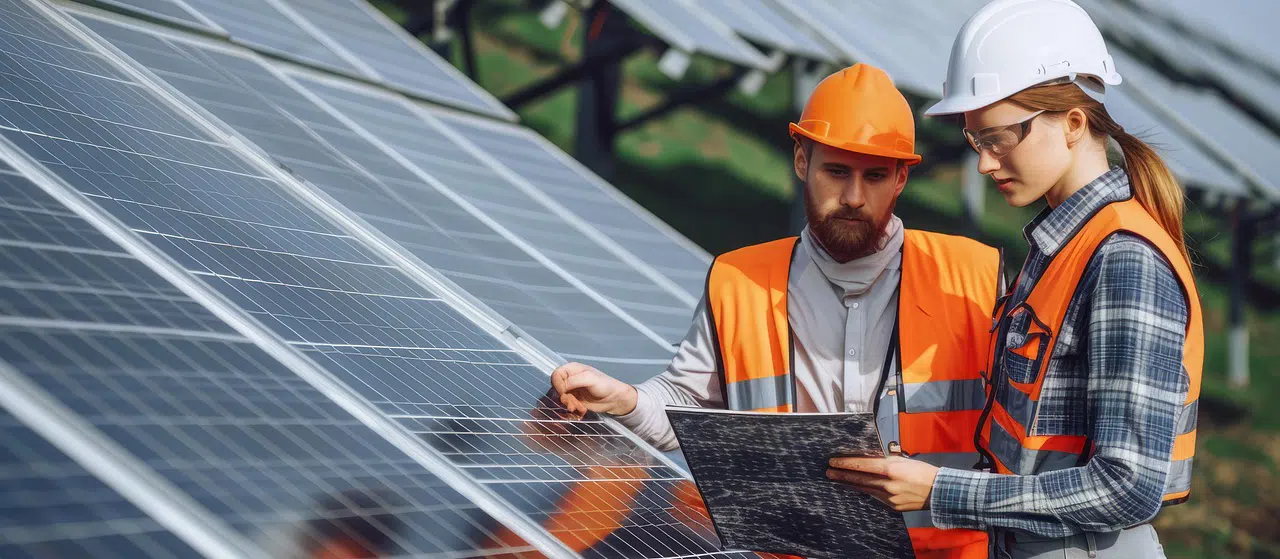 workers with solar panel